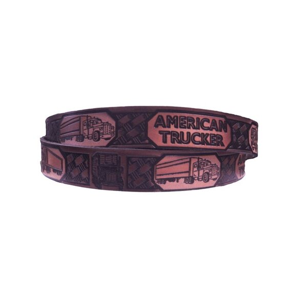 NEW American Trucker Truck Driver Leather Embossed Belt Strap Only Brown 42" - Picture 1 of 9